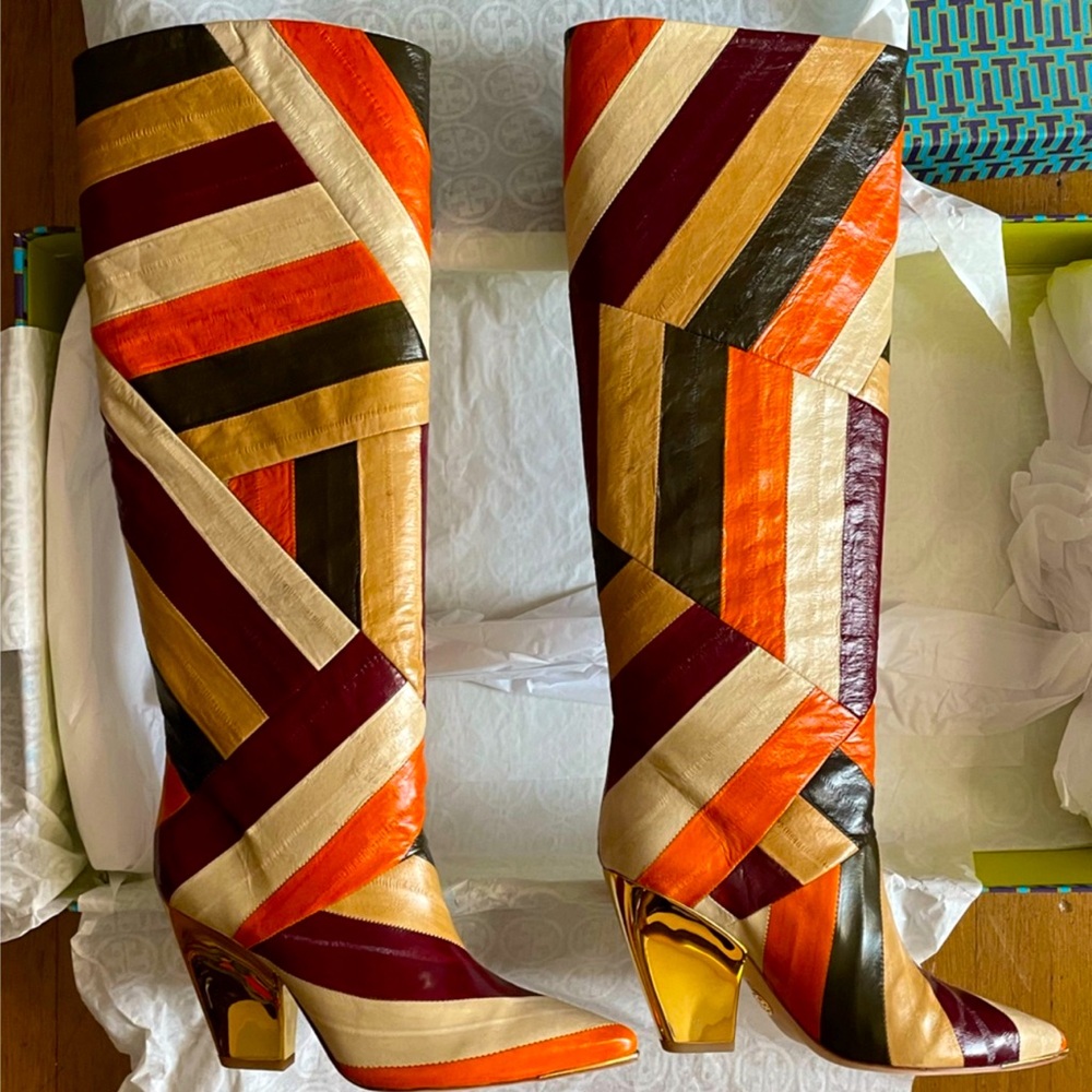 Tory Burch Lila Patchwork Boots | One of A Kind | Gorgeous Gold Detail 💛